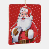 kerstversiering kerstman die zijn lijst controleer keramisch ornament (Rechts)