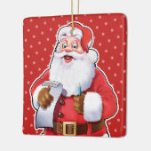 kerstversiering kerstman die zijn lijst controleer keramisch ornament (Links)