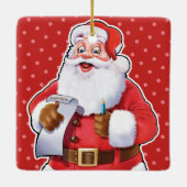 kerstversiering kerstman die zijn lijst controleer keramisch ornament (Achterkant)