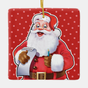 kerstversiering kerstman die zijn lijst controleer keramisch ornament