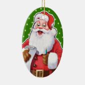 kerstversiering kerstman die zijn lijst controleer keramisch ornament (Rechts)