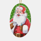 kerstversiering kerstman die zijn lijst controleer keramisch ornament (Links)