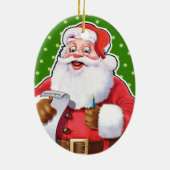 kerstversiering kerstman die zijn lijst controleer keramisch ornament (Achterkant)