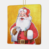 kerstversiering kerstman die zijn lijst controleer keramisch ornament (Links)