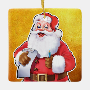 kerstversiering kerstman die zijn lijst controleer keramisch ornament