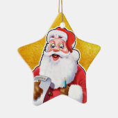 kerstversiering kerstman die zijn lijst controleer keramisch ornament (Rechts)