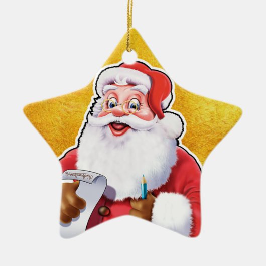 kerstversiering kerstman die zijn lijst controleer keramisch ornament (Voorkant)