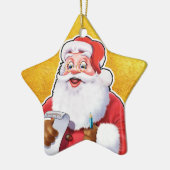 kerstversiering kerstman die zijn lijst controleer keramisch ornament (Links)