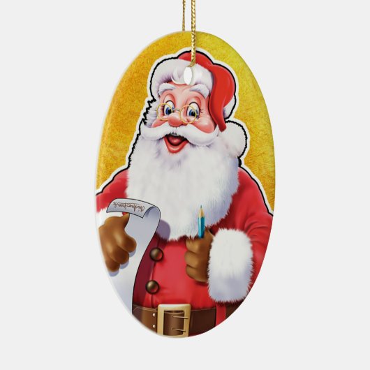 kerstversiering kerstman die zijn lijst controleer keramisch ornament (Rechts)