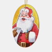 kerstversiering kerstman die zijn lijst controleer keramisch ornament (Links)