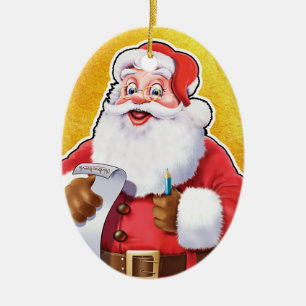 kerstversiering kerstman die zijn lijst controleer keramisch ornament