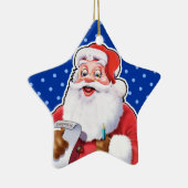 kerstversiering kerstman die zijn lijst controleer keramisch ornament (Rechts)