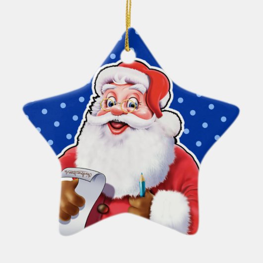 kerstversiering kerstman die zijn lijst controleer keramisch ornament (Voorkant)