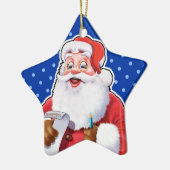 kerstversiering kerstman die zijn lijst controleer keramisch ornament (Links)