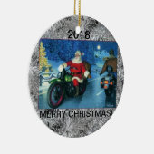 Kerstversiering/kerstman op een motorfiets 2018 keramisch ornament (Rechts)