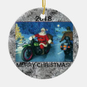 Kerstversiering/kerstman op een motorfiets 2018 keramisch ornament (Voorkant)