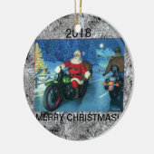 Kerstversiering/kerstman op een motorfiets 2018 keramisch ornament (Links)