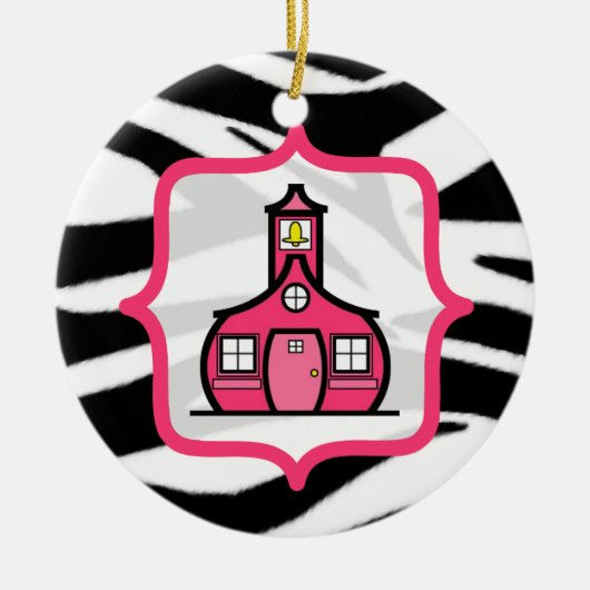 Kerstversiering leraar - Zebra Print & Pink Keramisch Ornament (Voorkant)