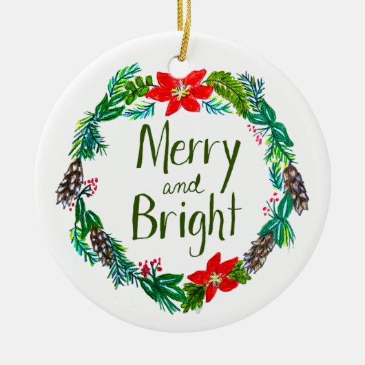 Kerstversiering Merry and Bright Keramisch Ornament (Voorkant)