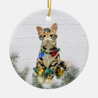 kerstversiering met bengachtige kat keramisch ornament