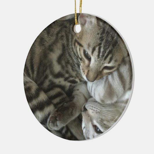 kerstversiering met bengachtige kat keramisch ornament (Links)