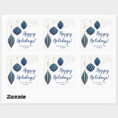 Kerstversiering met blauwe en gouden ornamenten en vierkante sticker (Vel)