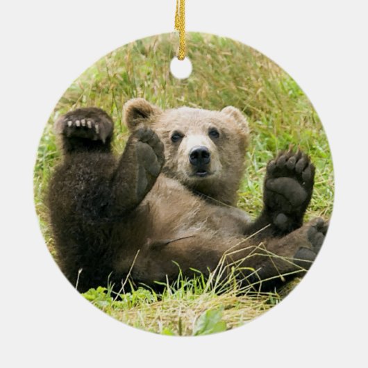 Kerstversiering met bruin Beer Cub Keramisch Ornament (Achterkant)