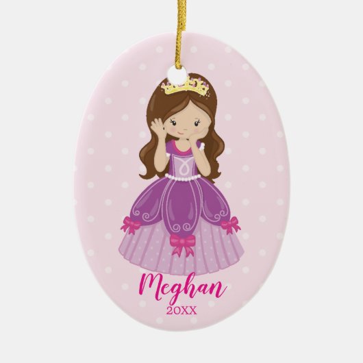 kerstversiering met Brunette Princess Keramisch Ornament (Voorkant)