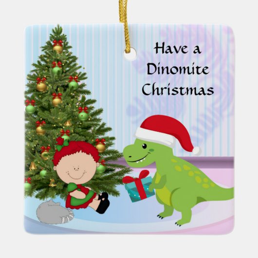 Kerstversiering met Dino en Kind Keramisch Ornament (Voorkant)