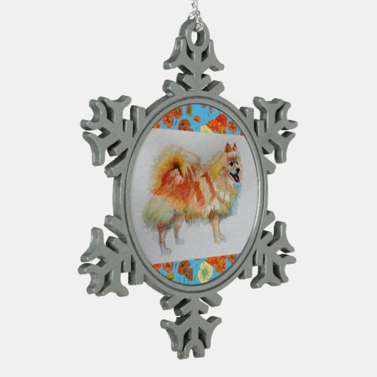 kerstversiering met Duitse Spitz Pommeren Tin Sneeuwvlok Ornament (Links)