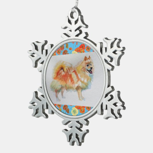 kerstversiering met Duitse Spitz Pommeren Tin Sneeuwvlok Ornament (Rechts)