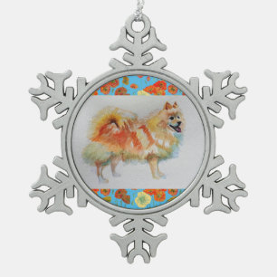 kerstversiering met Duitse Spitz Pommeren Tin Sneeuwvlok Ornament