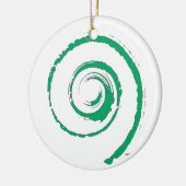 Kerstversiering met een groene draai keramisch ornament (Links)