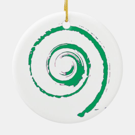Kerstversiering met een groene draai keramisch ornament (Achterkant)