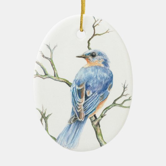 Kerstversiering met een Robin op een tak Keramisch Ornament (Voorkant)