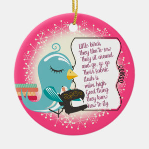 kerstversiering met een staartnaaimachine keramisch ornament