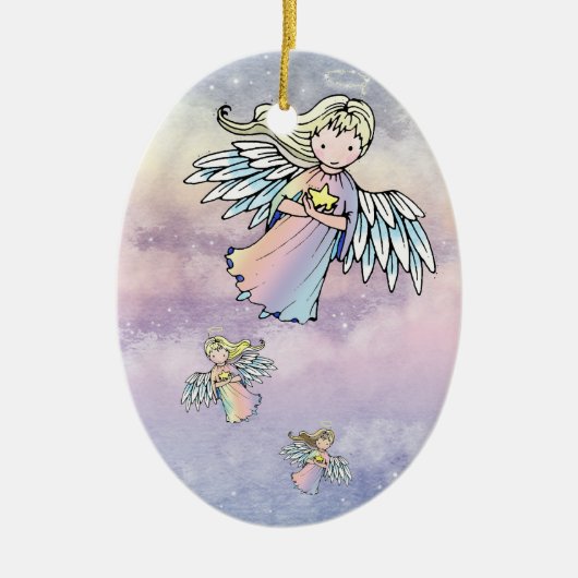 Kerstversiering met engeltjes keramisch ornament (Voorkant)