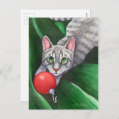 Kerstversiering met grijze kat feestdagenkaart (Voorkant / Achterkant)