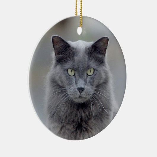 Kerstversiering met grijze kat keramisch ornament (Rechts)