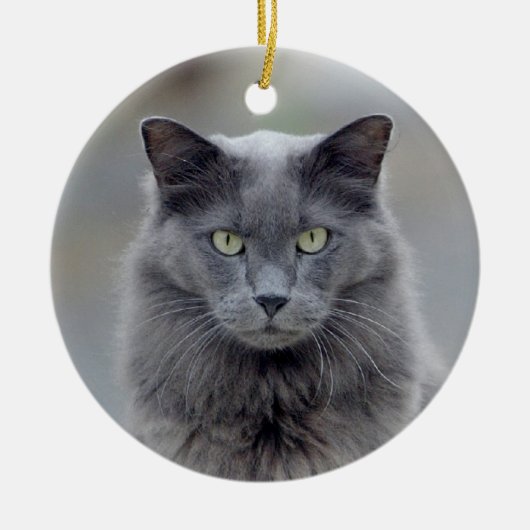 Kerstversiering met grijze kat keramisch ornament (Voorkant)