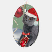 Kerstversiering met grijze kat keramisch ornament (Links)