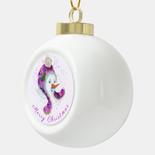 Kerstversiering met Happy Snowman Keramische Bal Ornament (Rechts)