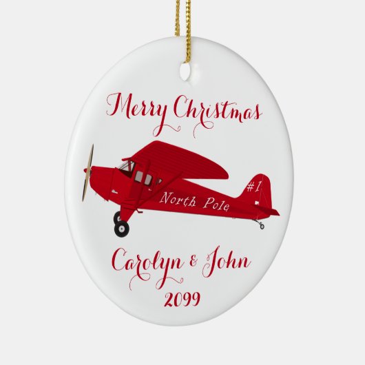 Kerstversiering met het vliegtuig met de Noordpool Keramisch Ornament (Rechts)