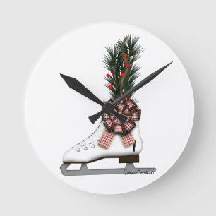 Kerstversiering met ijsschaats en tartan lint ronde klok