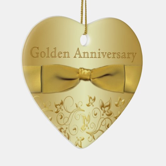 kerstversiering met Jubileum rond gouden bruiloft Keramisch Ornament (Rechts)