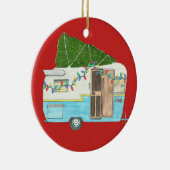  kerstversiering met kampeerwagen keramisch ornament (Rechts)