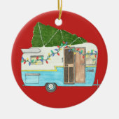  kerstversiering met kampeerwagen keramisch ornament (Voorkant)