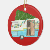  kerstversiering met kampeerwagen keramisch ornament (Links)