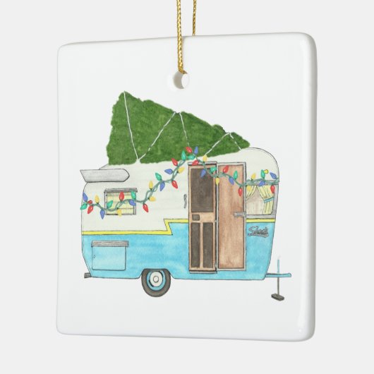  kerstversiering met kampeerwagen keramisch ornament (Links)