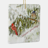 Kerstversiering met kardinaal- en blauwe kade keramisch ornament (Rechts)